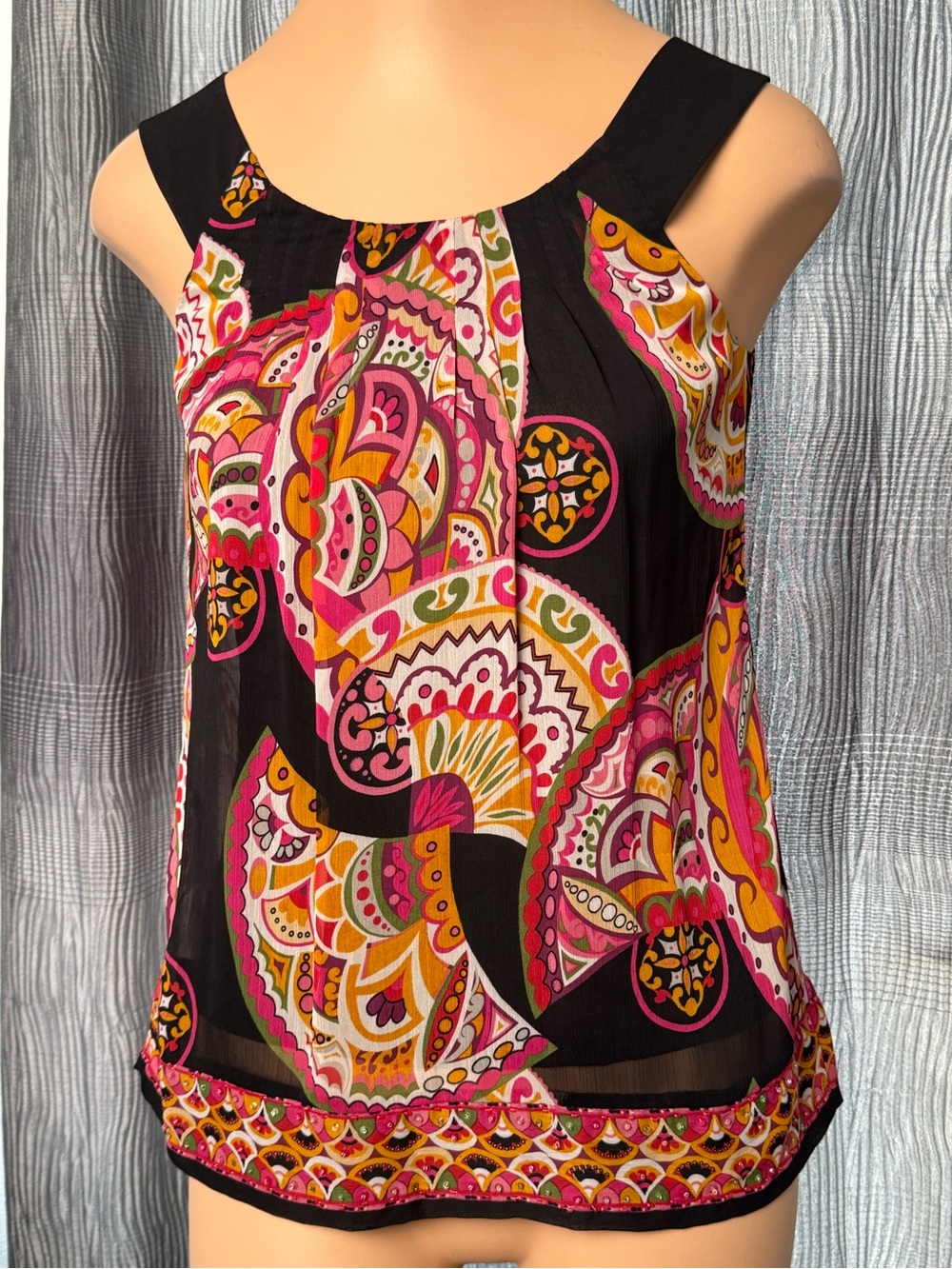 ECI New York Petites Women's Black Paisley Print Sleeveless Top Size 2